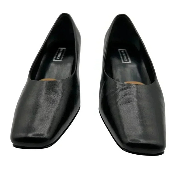 M Patrick Women 7.5W Black Leather Pumps Comfort Business Casual Block Heels - Picture 2 of 13